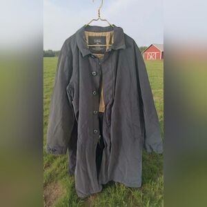 L.L. Bean Dark Navy Trench Coat with Tan Interior Eclectic Grandpa Utility